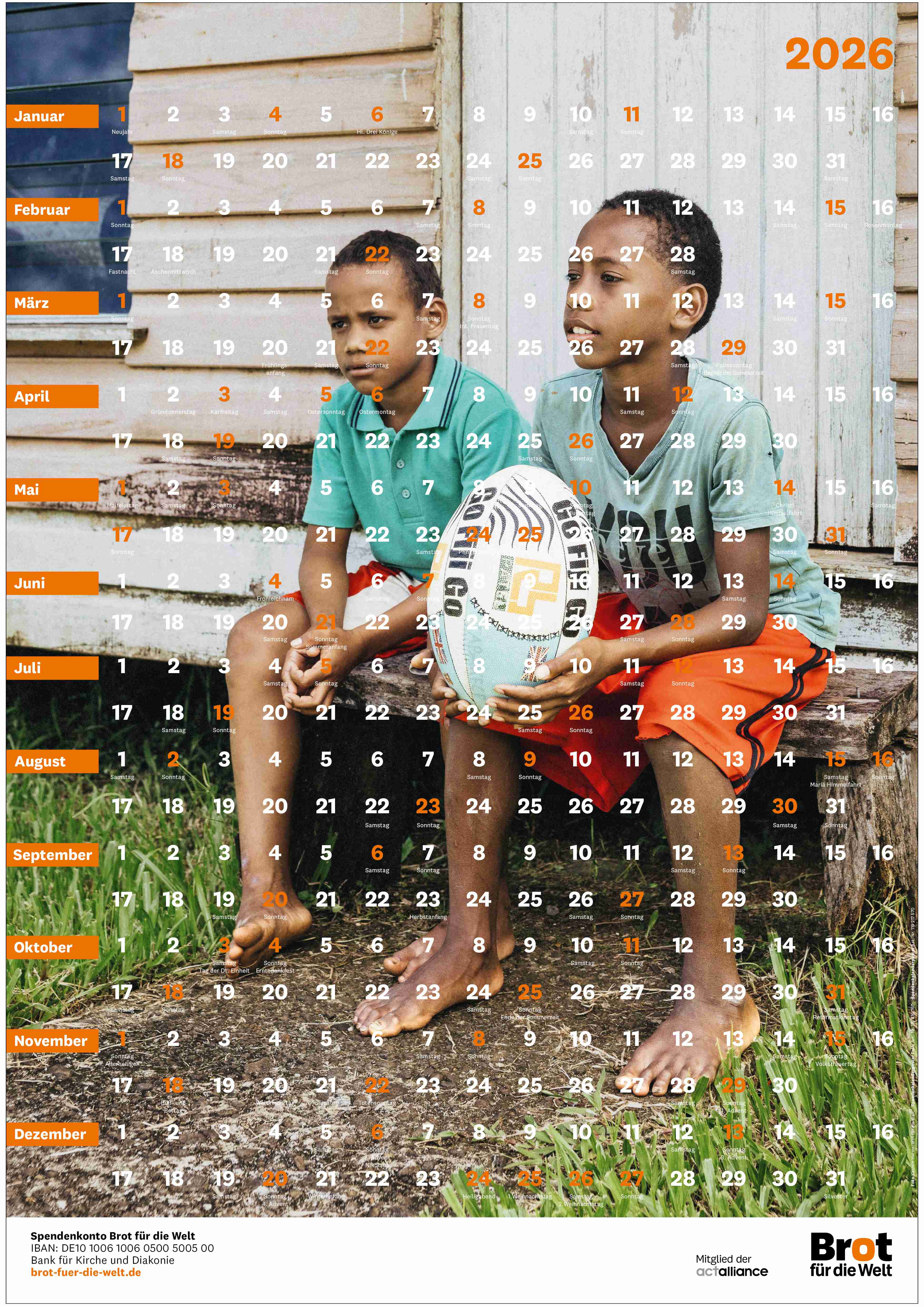 Spendenkalender: Klarsichtfolie mit Taschen