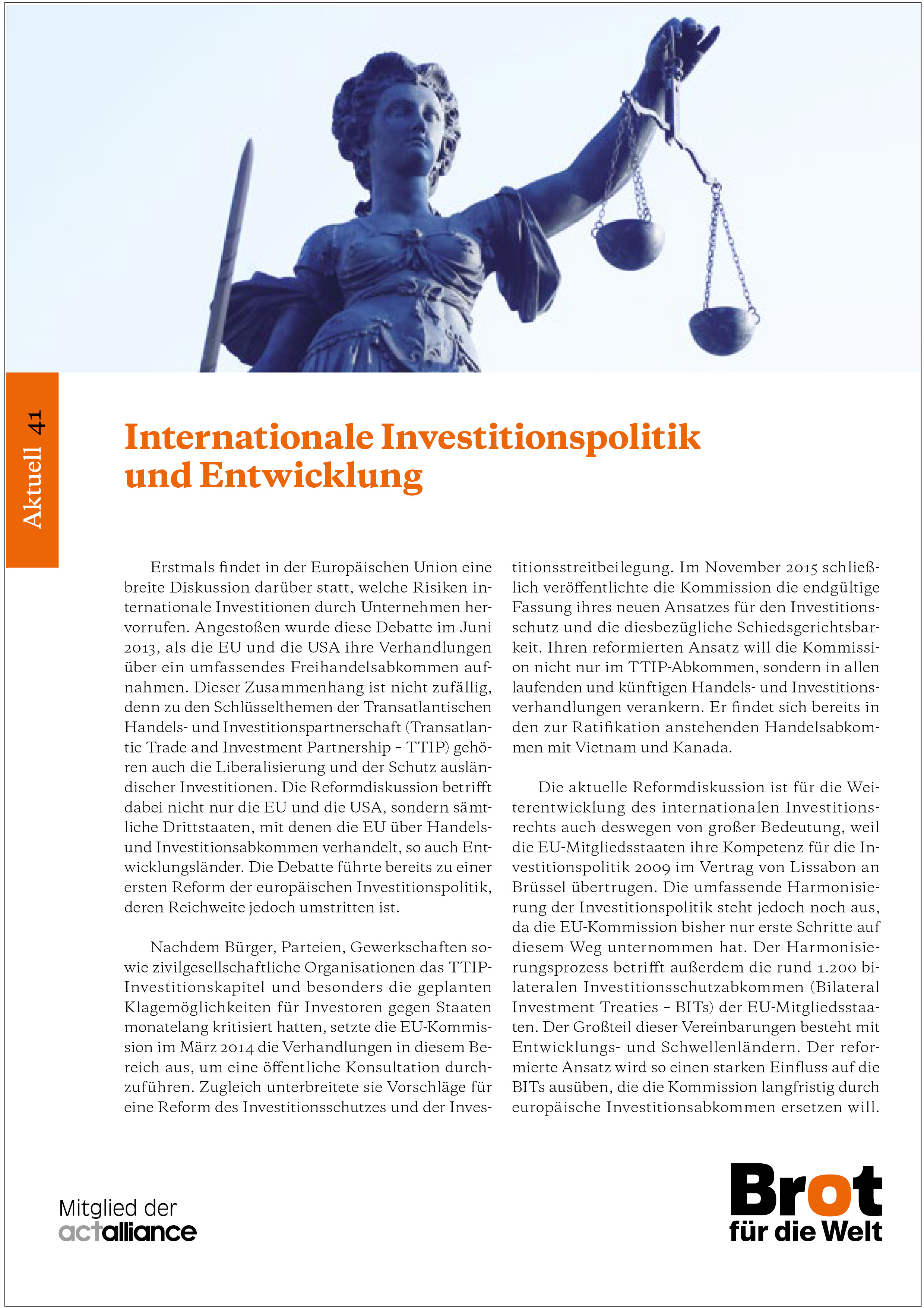 Aktuell 41: Investitionspolitik und Entwicklung